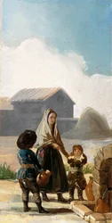 Une femme et deux enfants près d